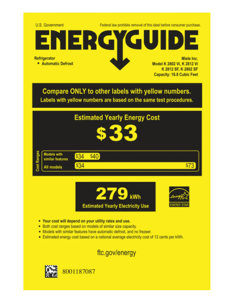 Page 1 de la notice Label énergétique Miele K 2802 Vi