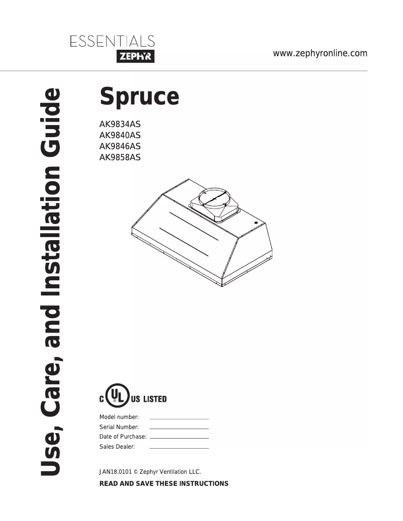 Page n°1 - Manuel utilisateur Zephyr AK9834AS