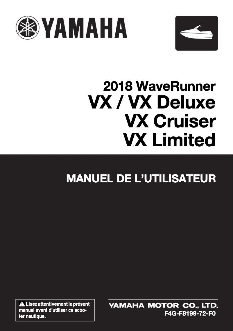 Page n°1 - Manuel utilisateur Yamaha WaveRunner VX Cruiser (2018)