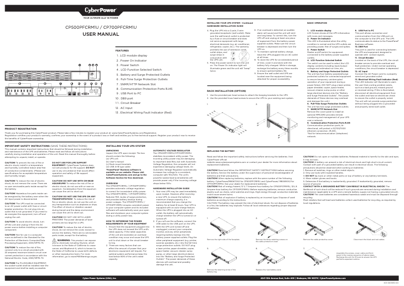 Page 1 de la notice Manuel utilisateur CyberPower CP500PFCRM1U