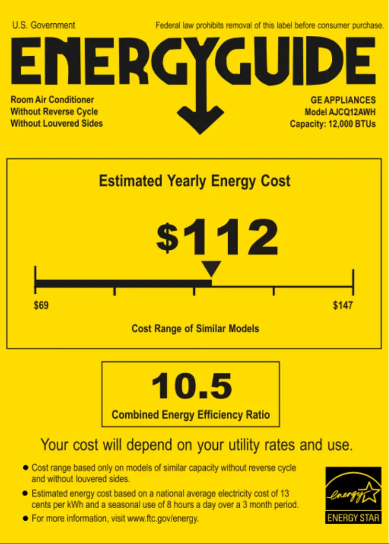 Page n°1 - Label énergétique GE AJCQ12AWH