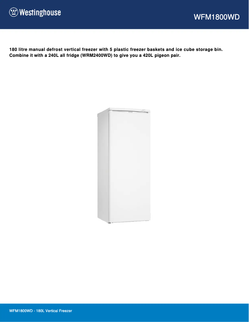 Page 1 de la notice Fiche technique Westinghouse WFM1800WD
