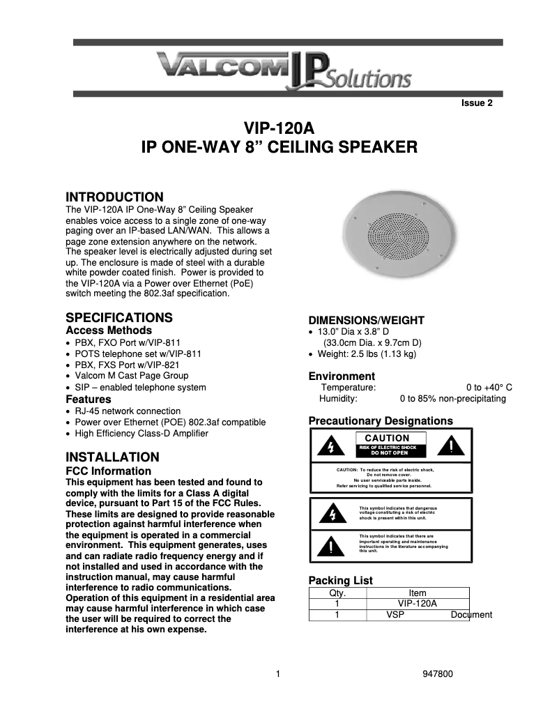 Página 1 del manual Manual de usuario Valcom InformaCast VIP-402A-IC