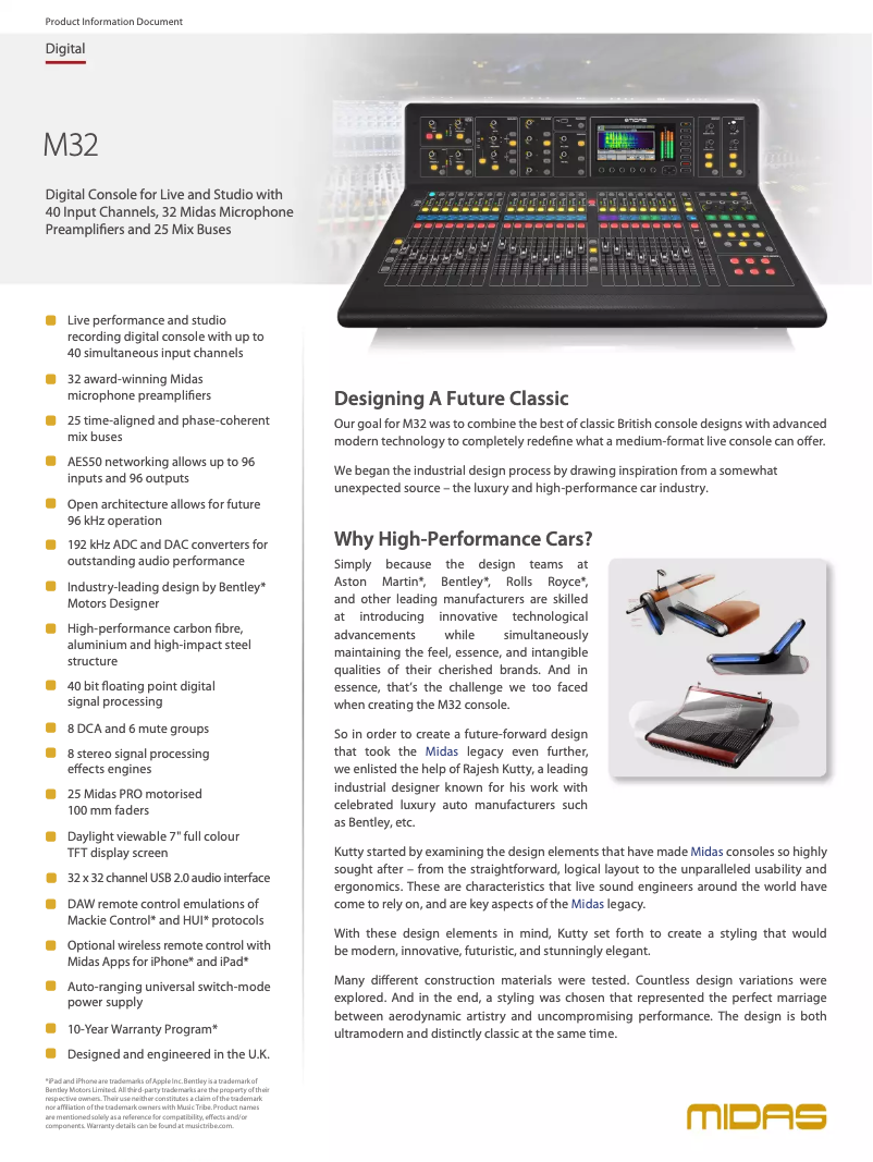 Page n°1 - Fiche technique Midas M32