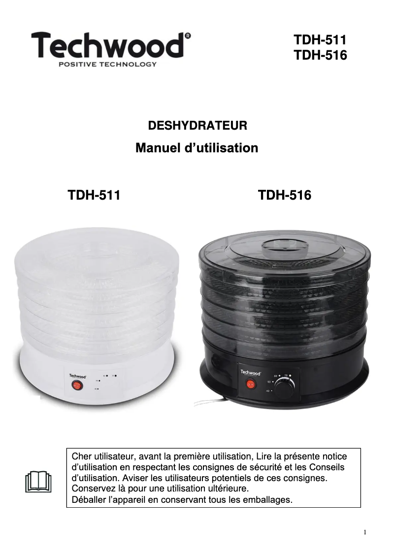 Page 1 de la notice Manuel utilisateur Techwood TDH-511