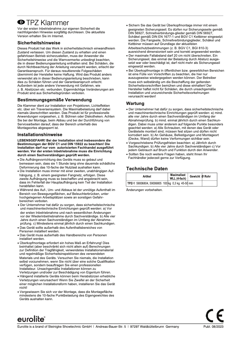 Page n°1 - Manuel utilisateur Eurolite TPZ-1