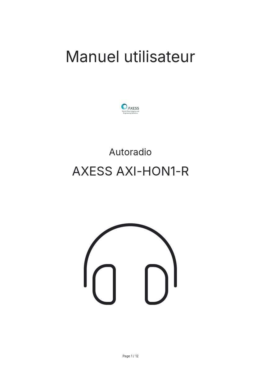 Page n°1 - Manuel utilisateur AXESS AXI-HON1-R