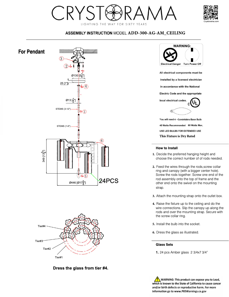 Página 1 del manual Manual de usuario Crystorama Addis ADD-300-AG-AM_CEILING