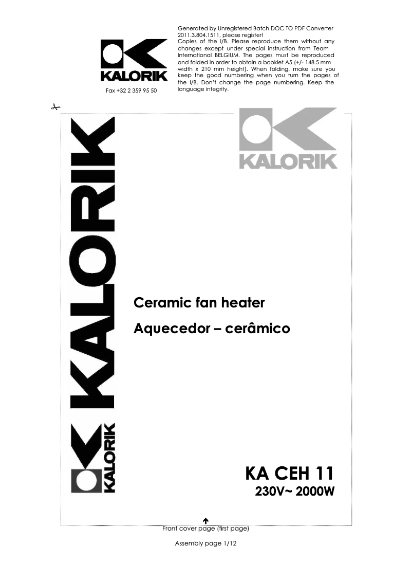 Page n°1 - Manuel utilisateur Kalorik KA CEH 11