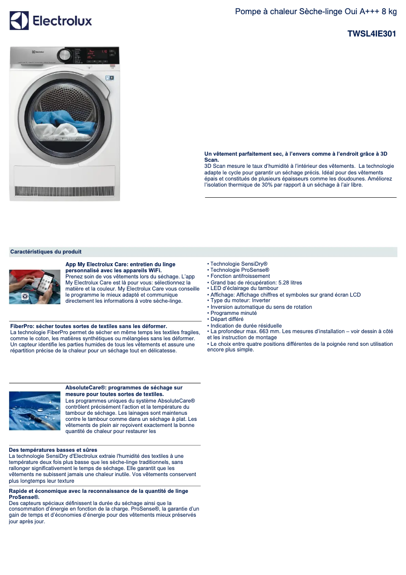 Page n°1 - Fiche technique Electrolux TWSL4IE301