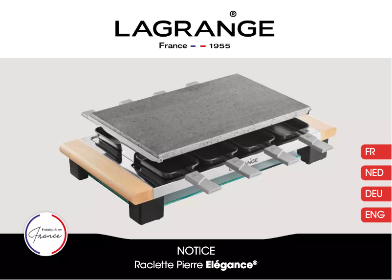 Page n°1 - Manuel utilisateur Lagrange Raclette Pierre Elegance 399003
