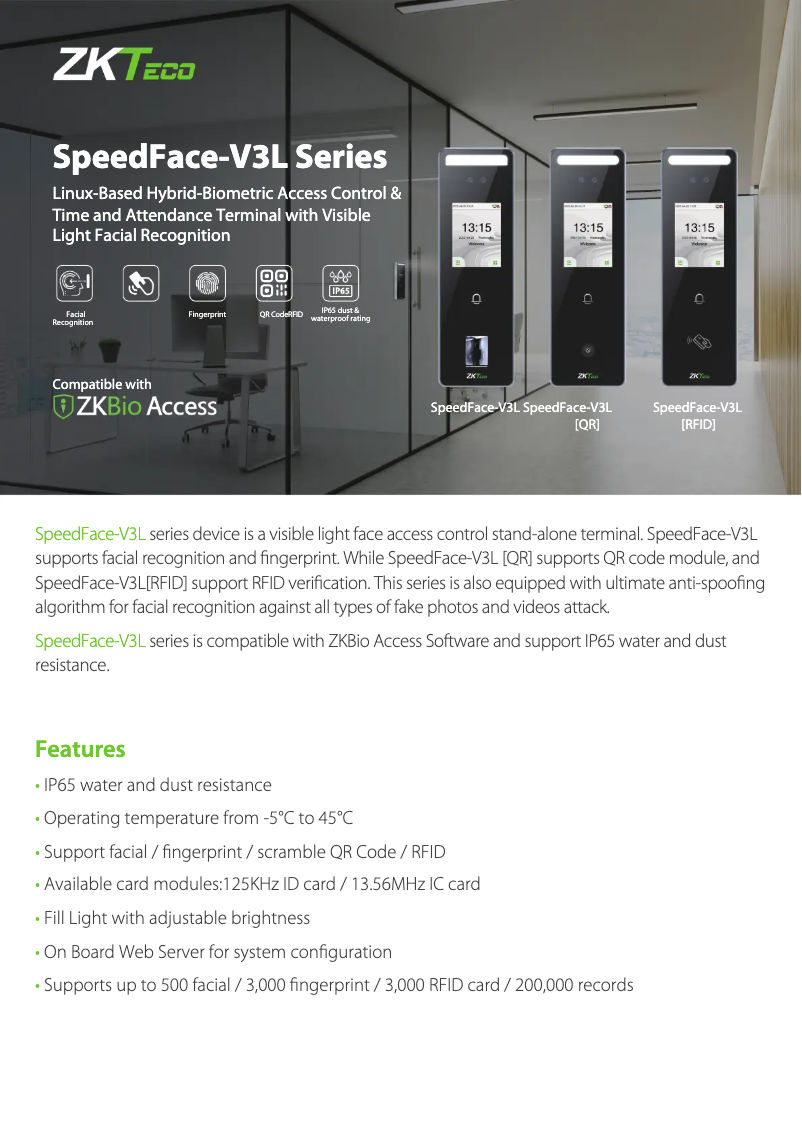 Image de la première page du manuel de l'appareil SpeedFace-V3L