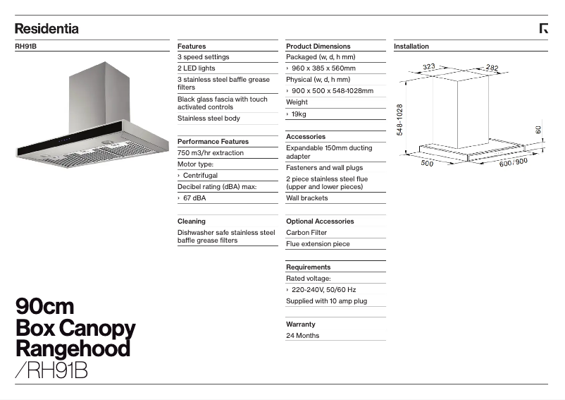 Page 1 de la notice Fiche technique Esatto RH91B