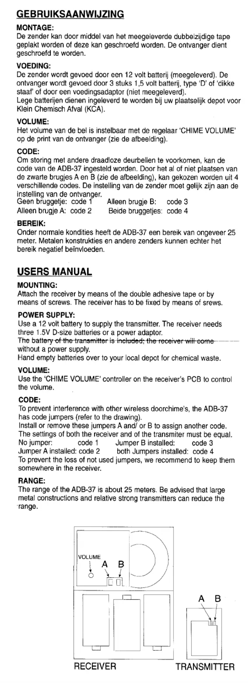 Page 1 de la notice Manuel utilisateur Alecto ADB-37