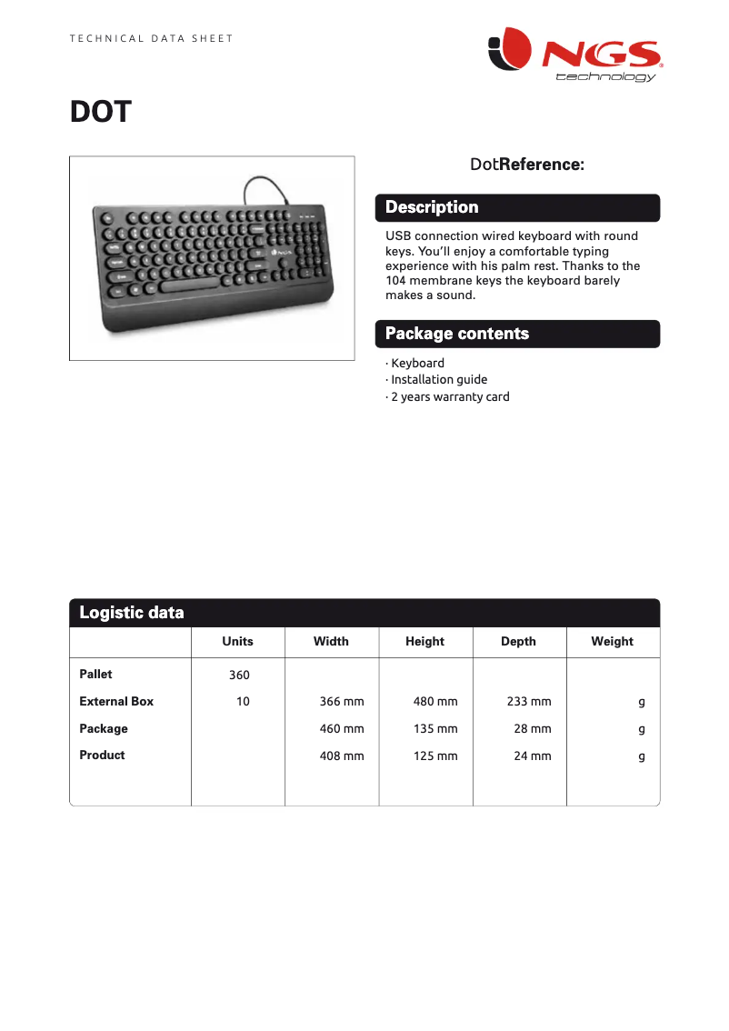 Page 1 de la notice Manuel utilisateur NGS DOT