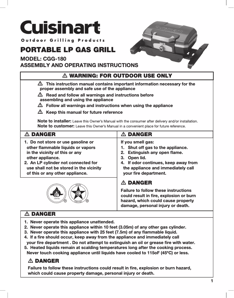 Page 1 de la notice Manuel utilisateur Cuisinart Petit Gourmet CGG-180TB