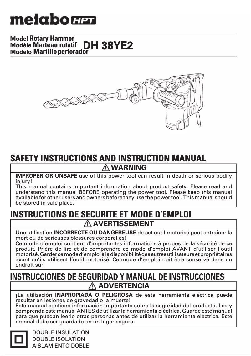 Page 1 de la notice Manuel utilisateur HiKOKI DH38YE2