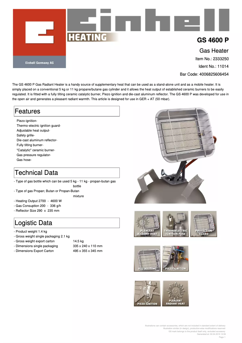 Page 1 de la notice Manuel utilisateur Einhell GS 4600 P