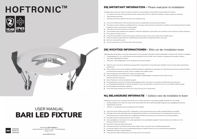 Page n°1 - Manuel utilisateur Hoftronic Bari