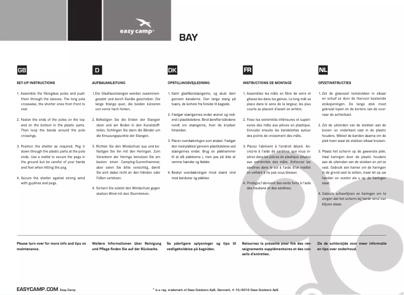 Page n°1 - Manuel utilisateur Easy Camp Bay