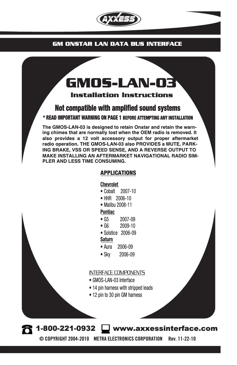 Página 1 del manual Manual de usuario Metra GMOS-LAN-03