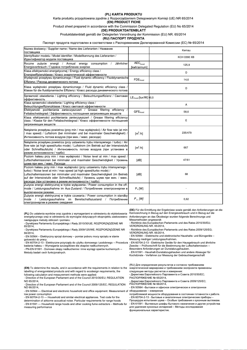 Page 1 de la notice Fiche technique Kernau KCH 0390 XB