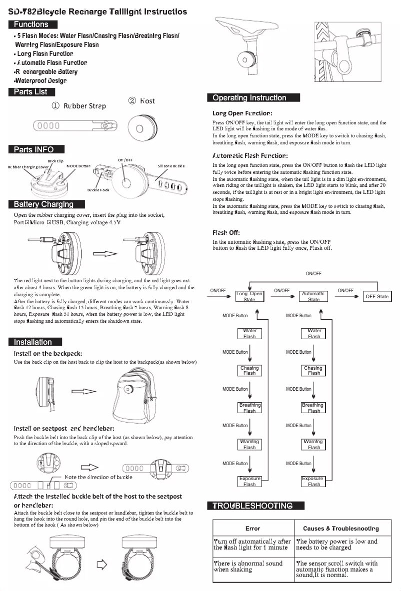 Page 1 de la notice Manuel utilisateur Sunding SD-782