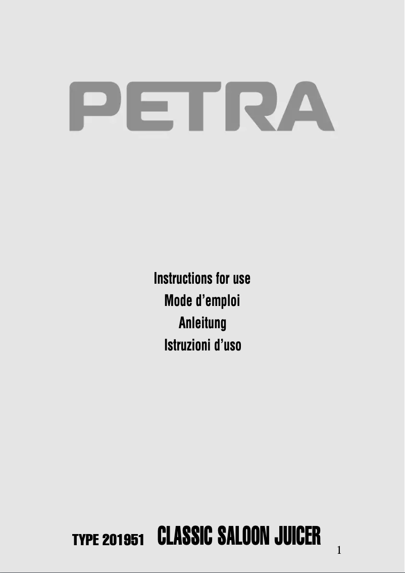Page n°1 - Manuel utilisateur Petra Electric ZP 20.00