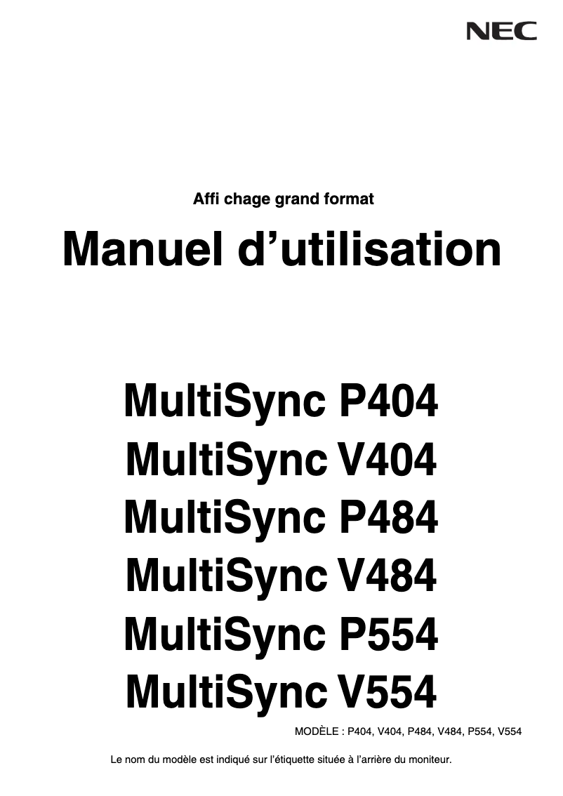 Image de la première page du manuel de l'appareil MultiSync P554 PG