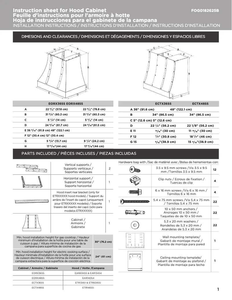 Page 1 de la notice Manuel utilisateur Elica Oristano EORX48SS