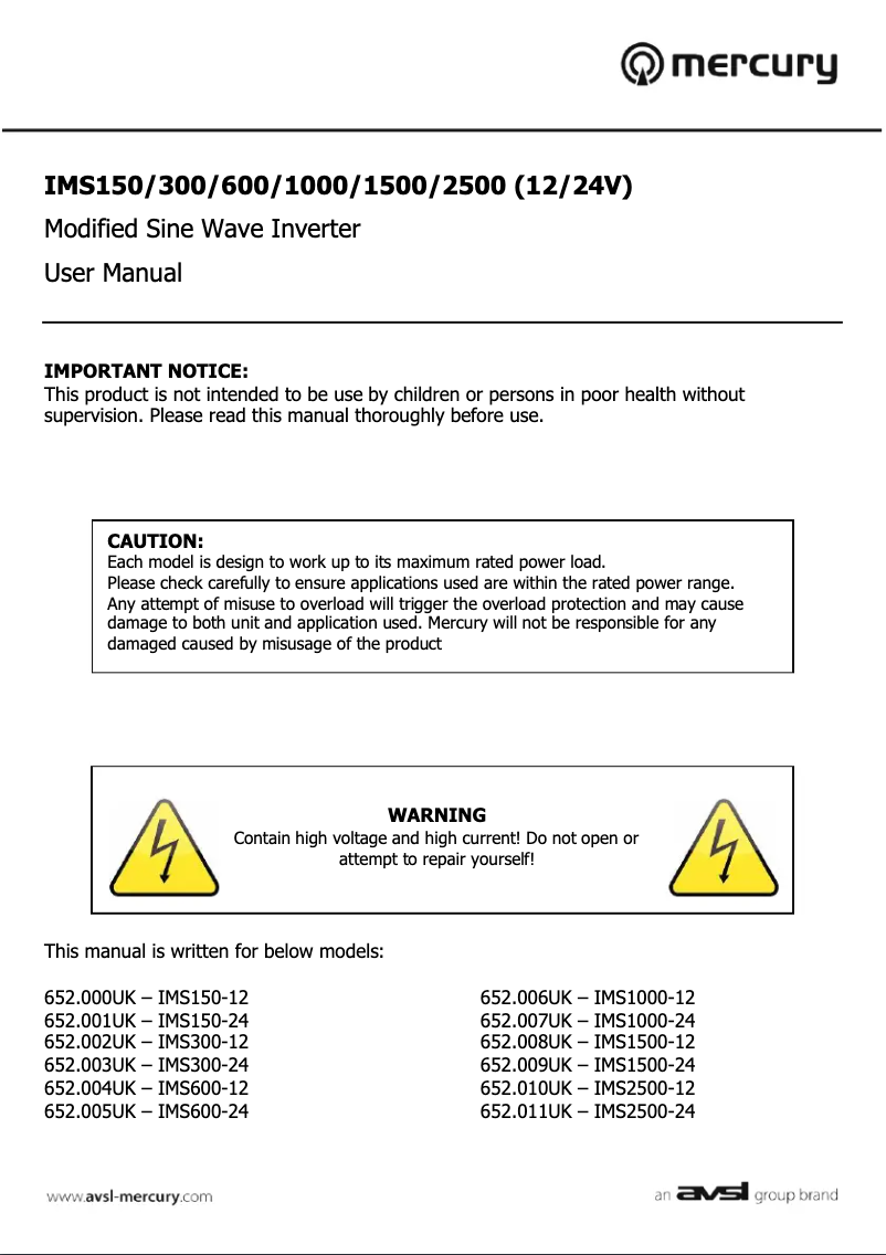 Page 1 de la notice Manuel utilisateur Mercury IMS1500