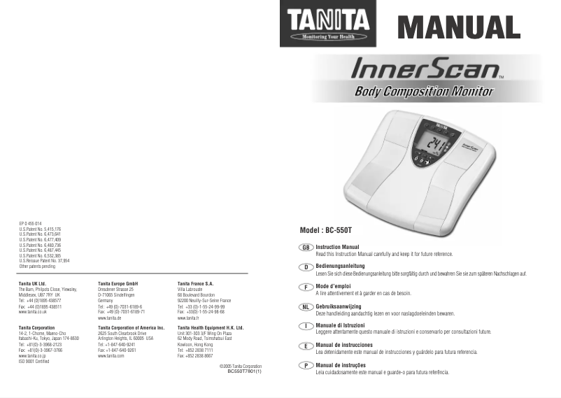 Page n°1 - Manuel utilisateur Tanita InnerScan BC-550T