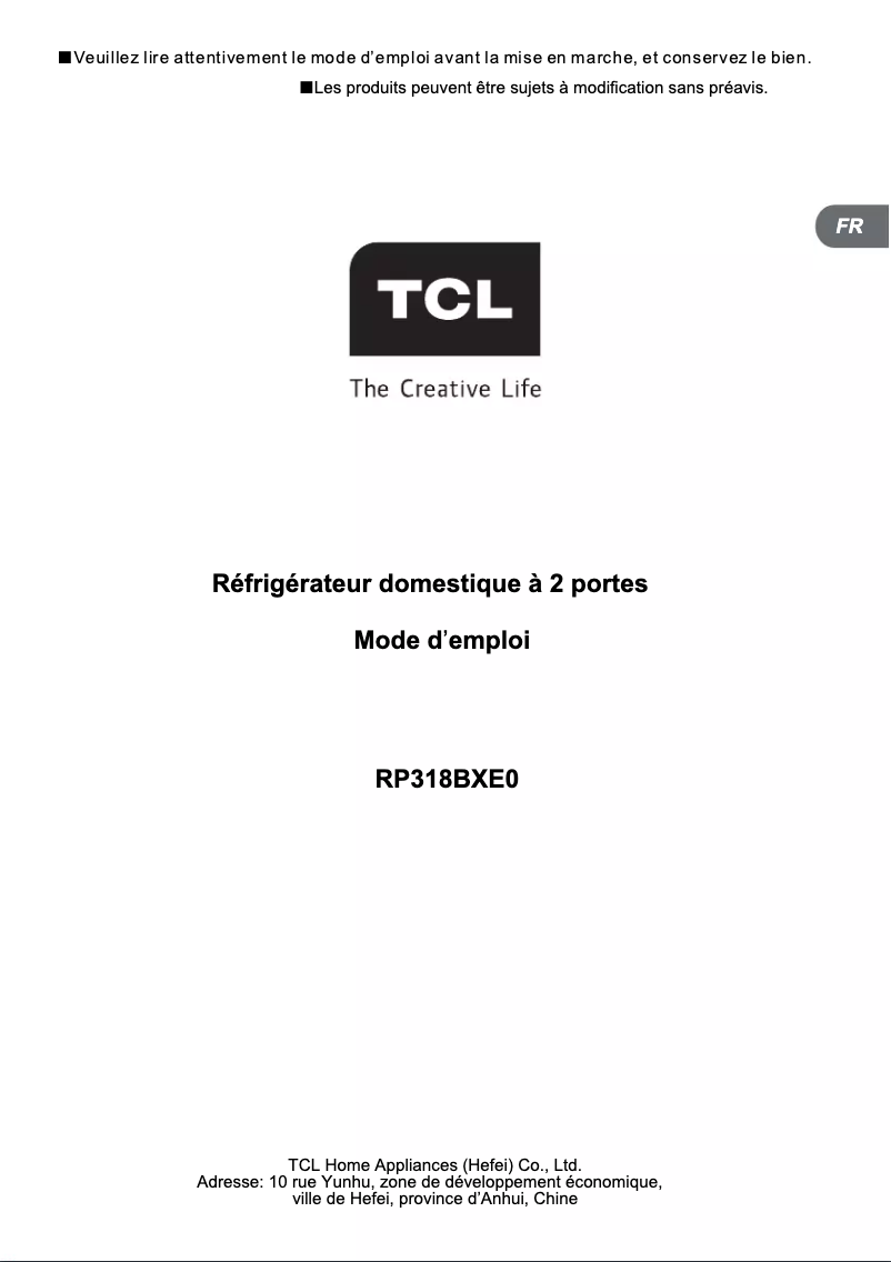 Page n°1 - Fiche technique TCL RP318BXE0