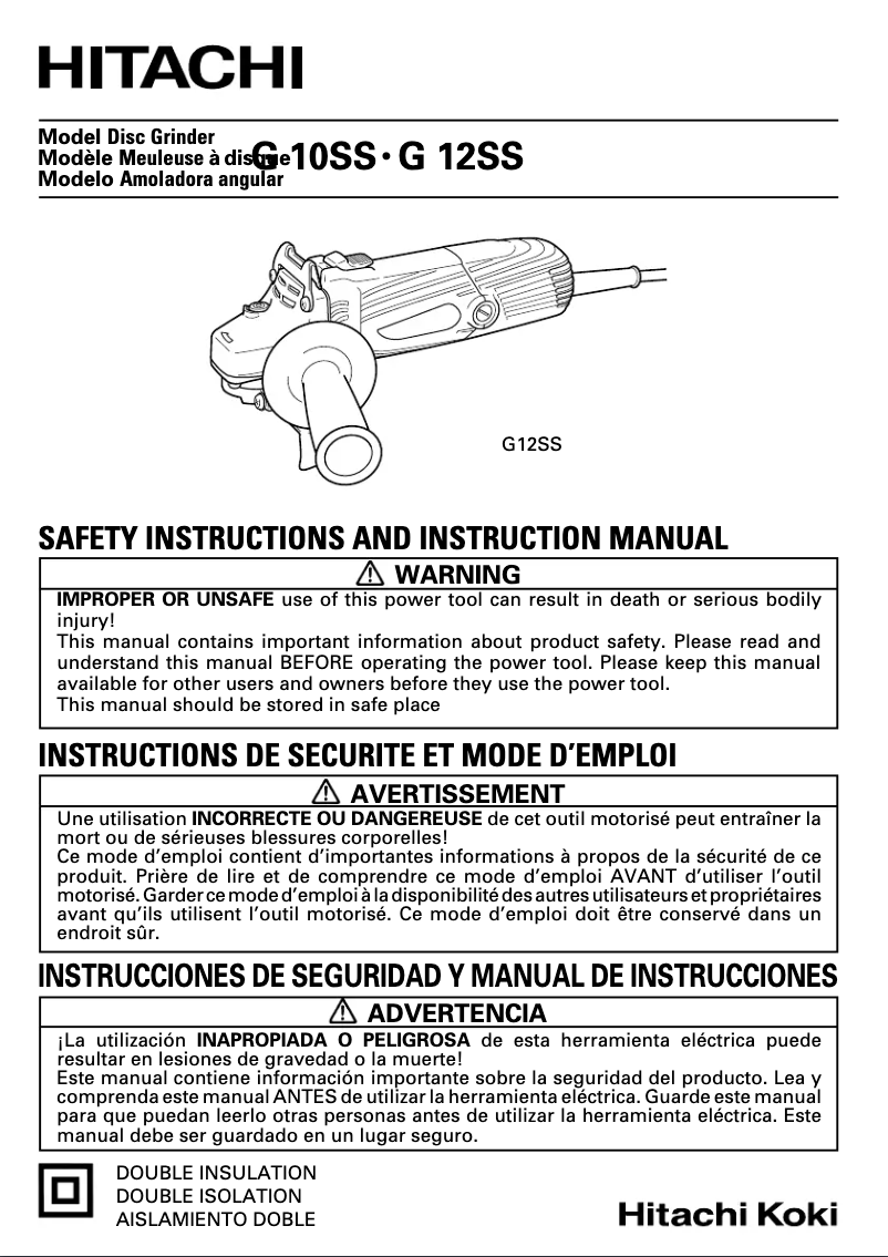 Page 1 de la notice Manuel utilisateur Hitachi G 12SS
