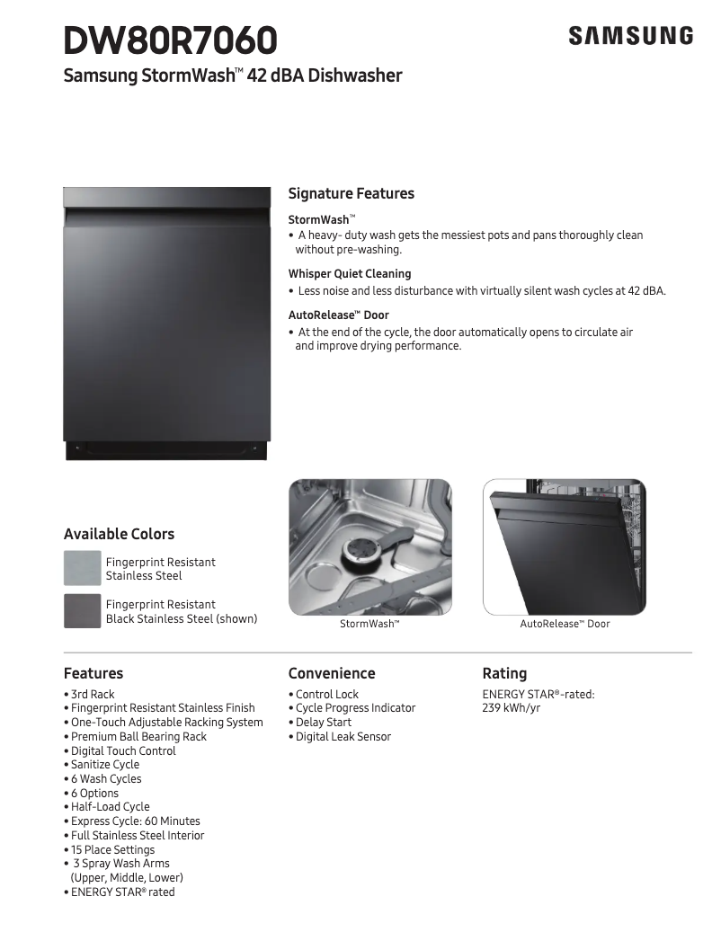 Image de la première page du manuel de l'appareil DW80R7060US