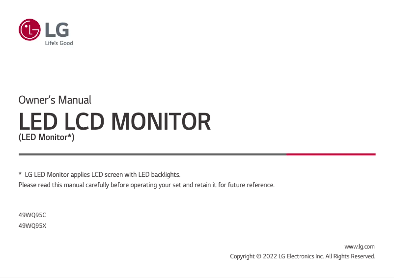 Page 1 de la notice Manuel utilisateur LG 49WQ95X