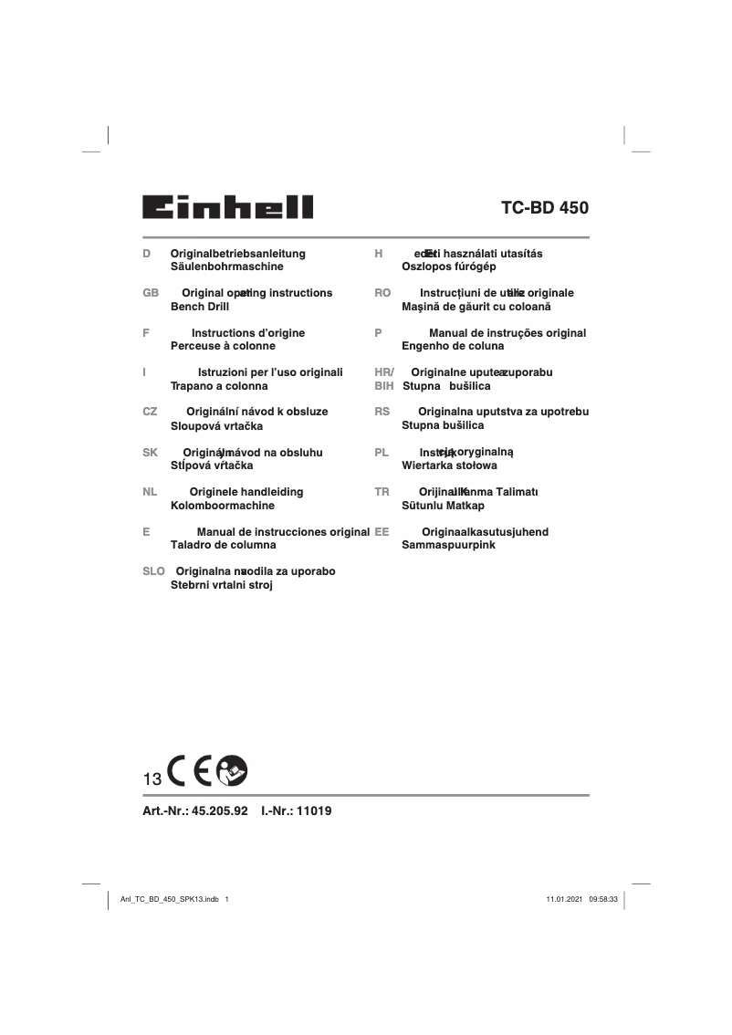 Page n°1 - Manuel utilisateur Einhell TC-BD 450