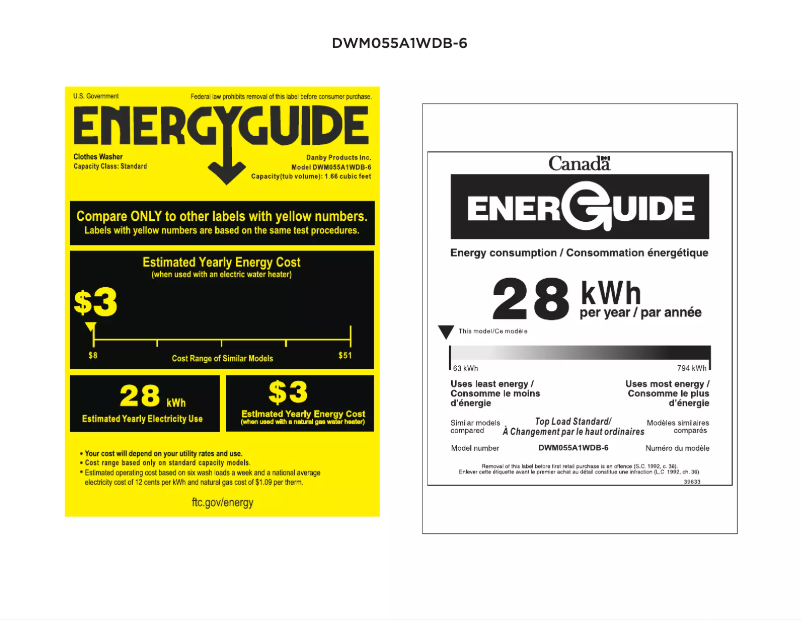 Página 1 del manual Etiqueta energética Danby DWM055A1WDB-6