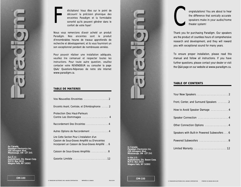 Page n°1 - Manuel utilisateur Paradigm ADP-100 V1
