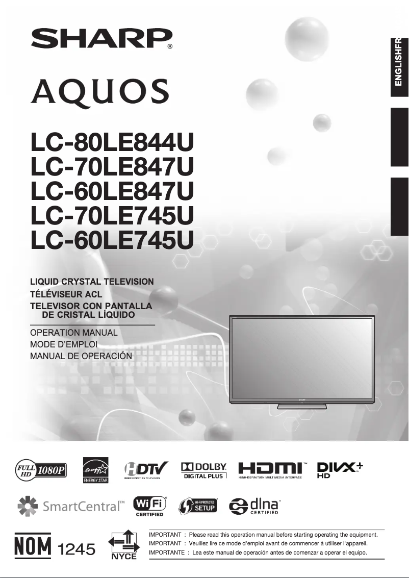 Page 1 de la notice Manuel utilisateur Sharp Aquos LC-80LE844U