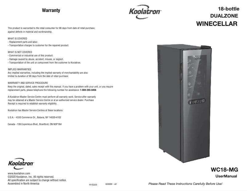 Image de la première page du manuel de l'appareil WC18-MG