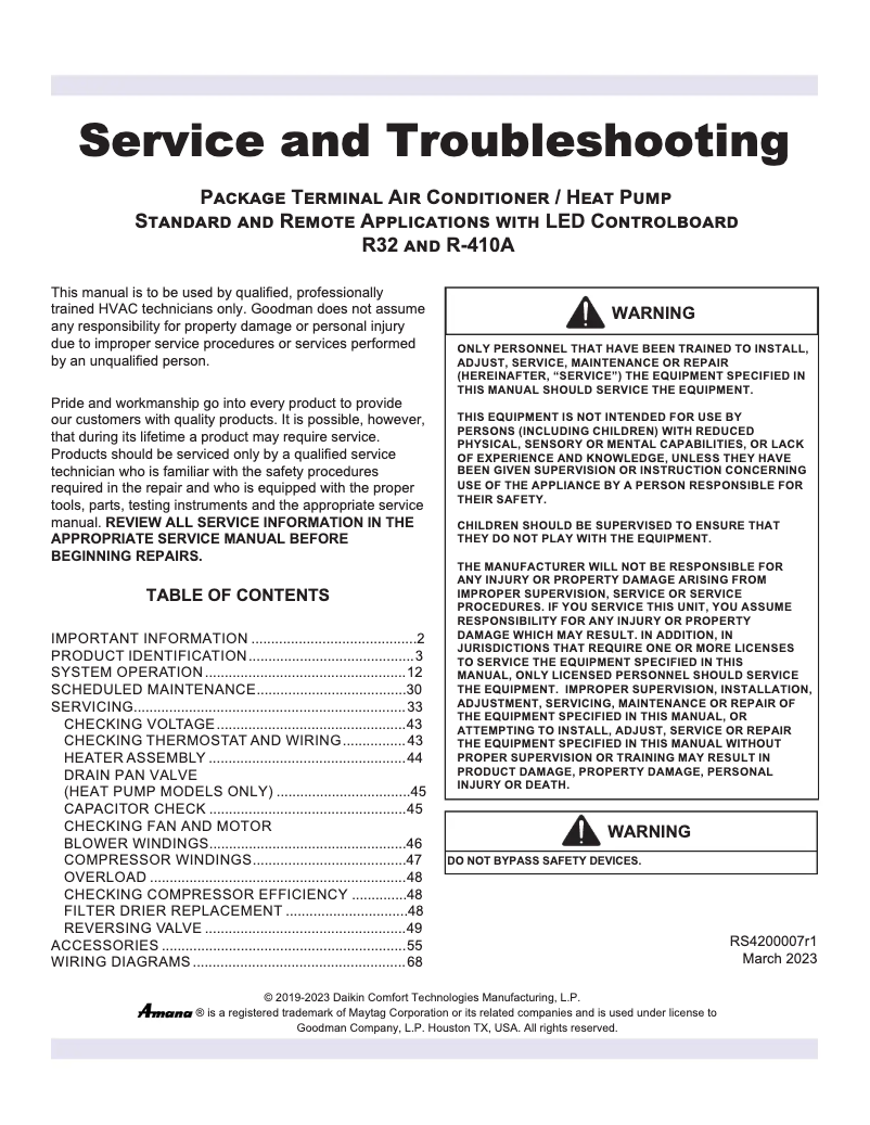 Page 1 de la notice Manuel utilisateur Amana PTH123J35AXXX