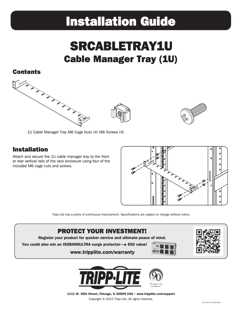 Image de la première page du manuel de l'appareil SmartRack SRCABLETRAY1U