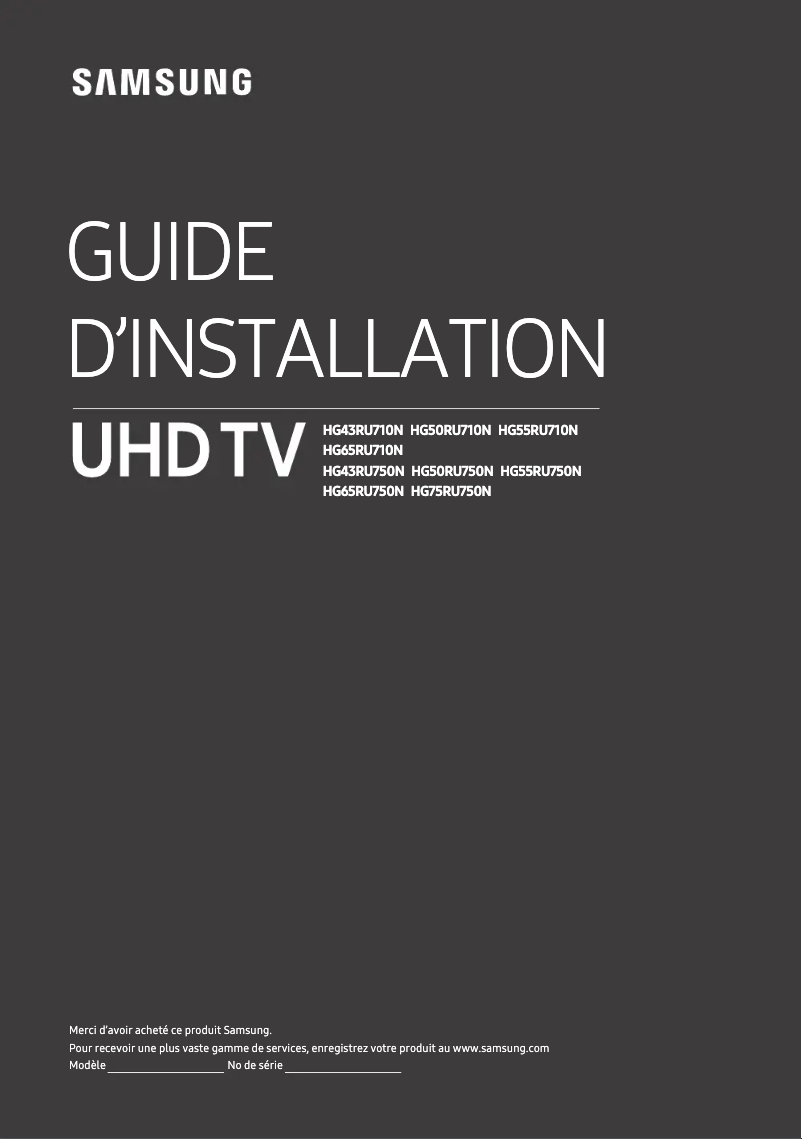 Page 1 de la notice Guide d'installation Samsung HG65RU710NF