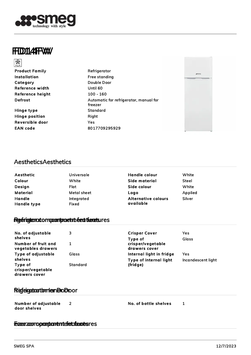 Page n°1 - Fiche technique Smeg FD14FW