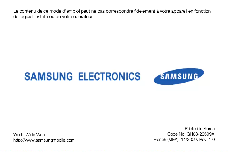 Page 1 de la notice Manuel utilisateur Samsung B7330