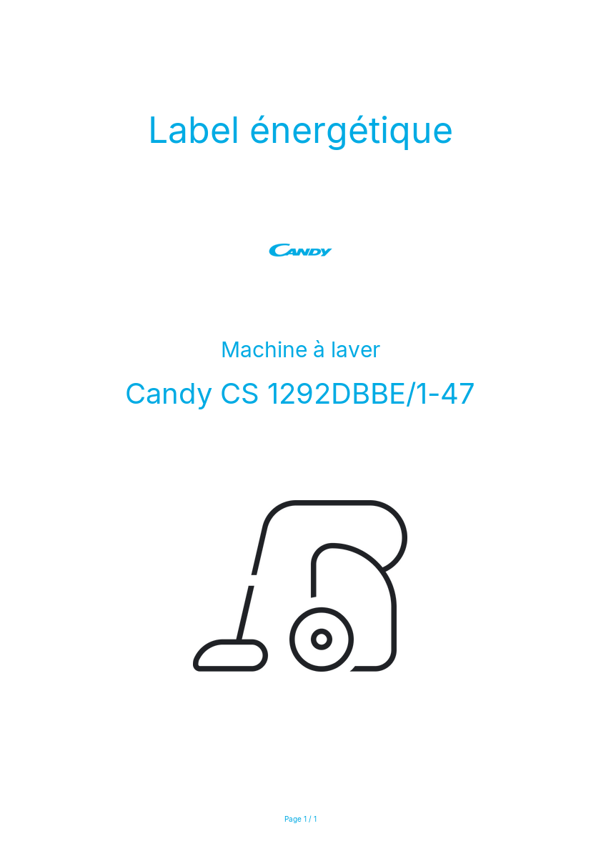 Page n°1 - Label énergétique Candy CS 1292DBBE/1-47