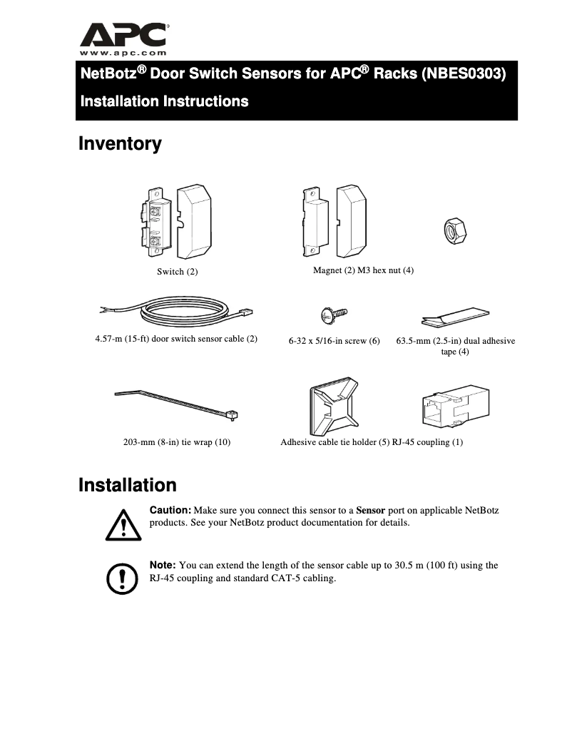 Image de la première page du manuel de l'appareil NetBotz NBES0303