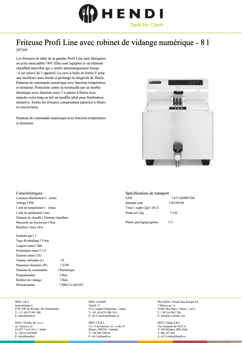 Page 1 de la notice Fiche technique Hendi Mastercook Digital 207369