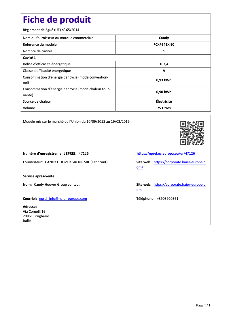 Image de la première page du manuel de l'appareil FCXP645X